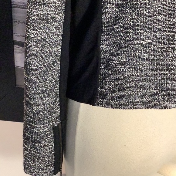 Eileen Fisher Black White Tweed Boucle’ Stretch Zip Front Sweater Jacket Sz M - Picture 9 of 11